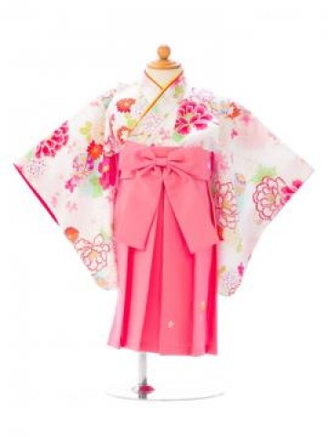 楽々着付け|一体型のワンピースタイプ|赤ちゃん着物(袴)フルセット(白/ピンク系)|女の子0〜2歳