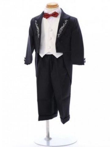 燕尾服　シルバー刺繍の赤ちゃん服(タキシード)セット(黒系)|男の子(0〜3歳)