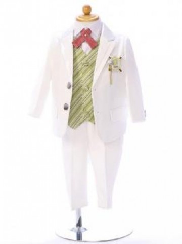 白/抹茶の赤ちゃん服(タキシード)セット(白/緑系)|男の子(0〜3歳)