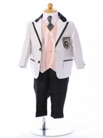 薄グレー　テーラー ピンクの赤ちゃん服(タキシード)セット(グレー/ピンク系)|男の子(0〜3歳)