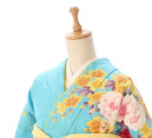 振袖　正絹|衣装レンタル|満開の八重桜柄の振袖フルセット(ブルー系)|普通サイズ【2〜12月】