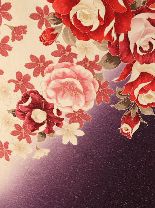 正絹振袖|着物レンタル|薔薇 百合 牡丹柄の振袖フルセット(白系)|普通サイズ【2〜12月】