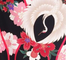 レトロ　立涌に鶴柄の振袖フルセット(黒　ピンク　白系)1枚目|普通サイズ【1月】