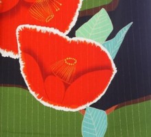 【紅一点】レトロモダンな人気の椿柄の振袖フルセット(緑　黒系)|普通サイズ【1月】