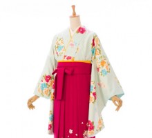 縞に花の丸柄の卒業式袴フルセット(青系)|卒業袴(普通サイズ)