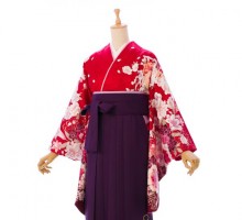 桜とユリ柄の卒業式袴フルセット(赤系)|卒業袴(普通サイズ)