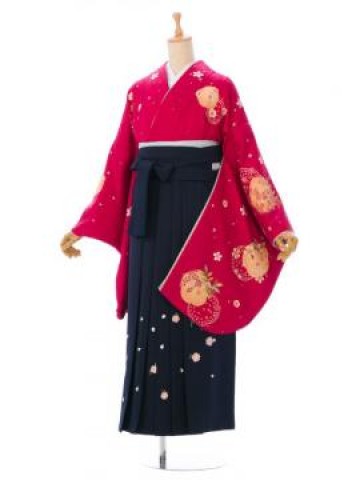 切箔に桜柄の卒業式袴フルセット(赤系)|卒業袴(普通サイズ)
