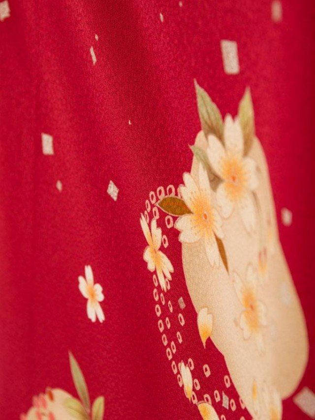 赤地|切箔に桜柄の卒業式袴フルセット(エンジ系)|卒業袴(普通サイズ)