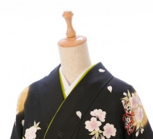 卒業式|リボンに桜柄の卒業式袴フルセット(ブラック系)|卒業袴(普通サイズ)裄長