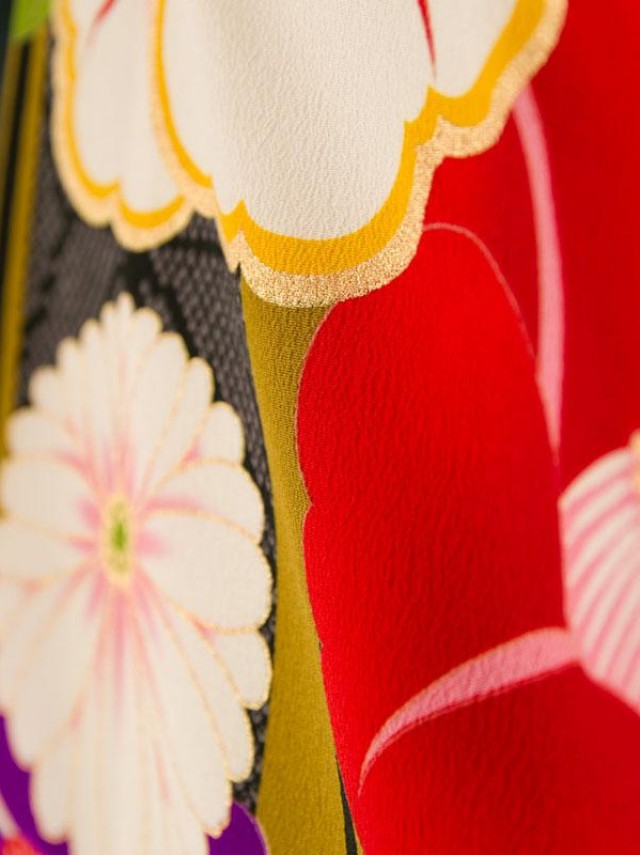 中村里砂 椿に縞柄の卒業式袴フルセット(カーキ/黒系)|卒業袴(小さいサイズ)(スモール)14枚目