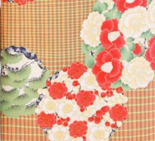 格子に花紋柄の振袖フルセット(オレンジ　緑系)|普通サイズ【2〜12月】