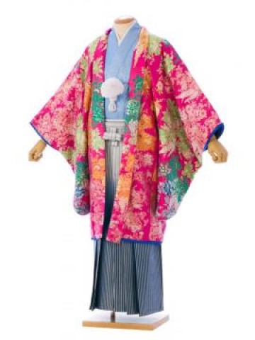 羽織ピンク　花刺繍柄の紋付袴フルセット|成人式　卒業式紋付袴