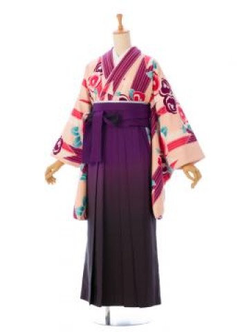 紫矢絣に牡丹柄の卒業式袴フルセット(ピンク系)|卒業袴(普通サイズ)