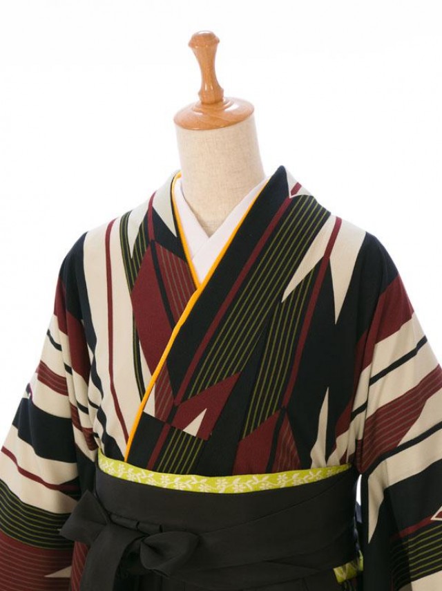 レンタル袴 矢絣 卒業式袴フルセット(茶系)(ブラック系)|卒業袴(普通サイズ)2