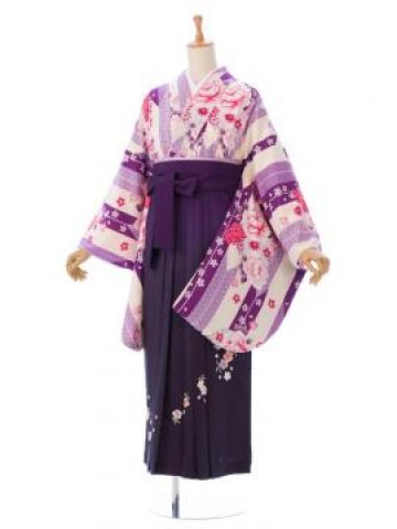 矢絣牡丹柄の卒業式袴フルセット(紫系)|卒業袴(普通サイズ)