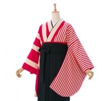 縞文様柄の卒業式袴フルセット(赤/白系)|卒業袴(普通サイズ)