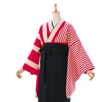 縞文様柄の卒業式袴フルセット(赤/白系)|卒業袴(普通サイズ)