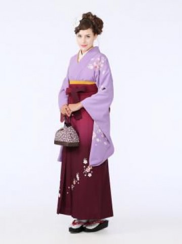 ピンクぼかし梅桜柄の卒業式袴フルセット(紫系)|卒業袴(普通サイズ)