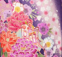 【裄長】紫ラメ織地　牡丹と桜に御所車柄の振袖フルセット(紫系)|普通サイズ【1月】