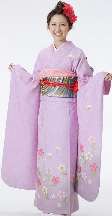 すみれ色　桜地紋　桜柄の振袖フルセット(紫系)|普通サイズ【2〜12月】