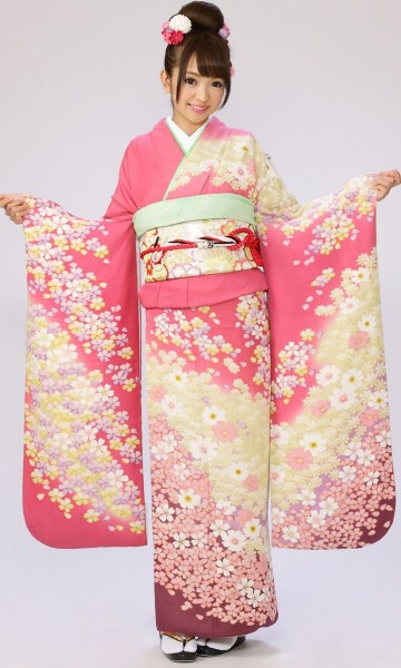 秋桜　小花柄の振袖フルセット(ピンク　紫系)|普通サイズ【2〜12月】