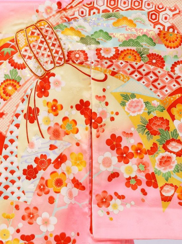 束ねのし　季節の花柄のお宮参り着物フルセット(ピンク系)|女の子