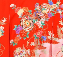 つづみ　まり　鶴柄のお宮参り着物フルセット(赤　ピンク系)|女の子