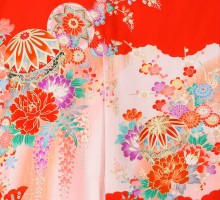 四季の花　蝶　まり　牡丹柄の宮参り着物フルセット(赤　ピンク系)|女の子