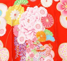 	【ジャパンスタイル】古典　梅　牡丹柄のお宮参り着物フルセット(赤系)|女の子