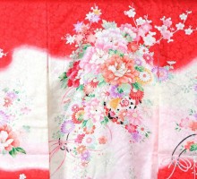 百花繚乱の花車柄のお宮参り着物フルセット(赤　ピンク系)|女の子