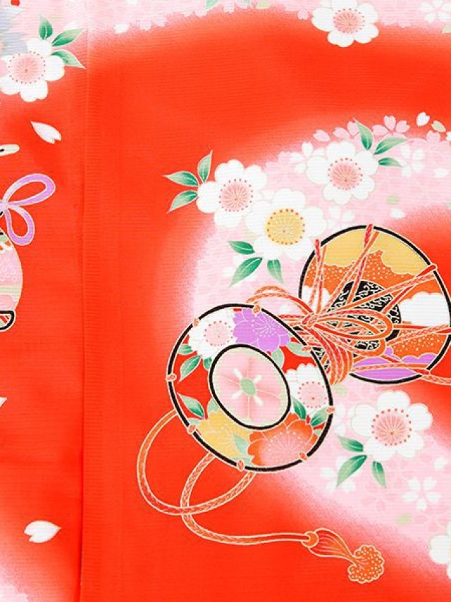 【絽】【夏用】花車と鞠柄のお宮参り着物フルセット(赤系)|女の子