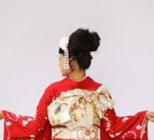 赤地　裾ピンクぼかし　花束　小桜柄の振袖フルセット(赤系)|普通サイズ【1月】