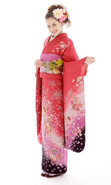 ピンクラメ織り地に桜と雪輪柄の振袖フルセット(ピンク系)|普通サイズ【2〜12月】