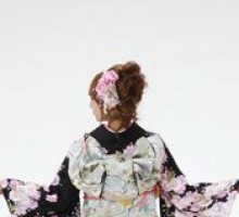 黒地ラメ　裾紫　枝垂れ桜柄の振袖フルセット(黒系)|普通サイズ【2〜12月】