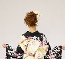 【裄長】黒のラメ織りに桜地紋柄の振袖フルセット(黒系)|普通サイズ【1月】