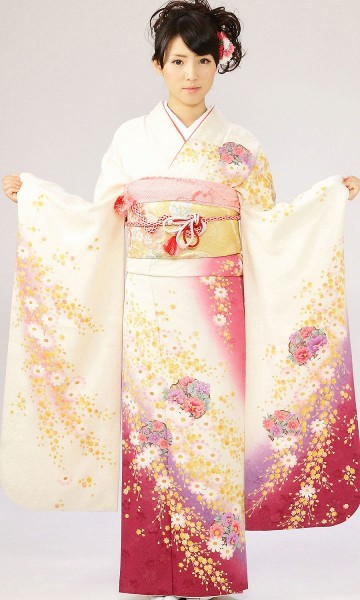 桜地紋　裾ピンク　花雪輪柄の振袖フルセット(白　ピンク系)|普通サイズ【2〜12月】