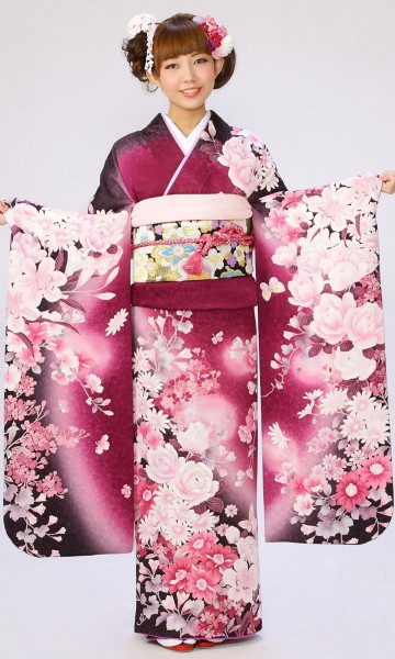 薔薇　カサブランカ　桜柄の振袖フルセット(紫系)|小さいサイズ(スモール)【1月】