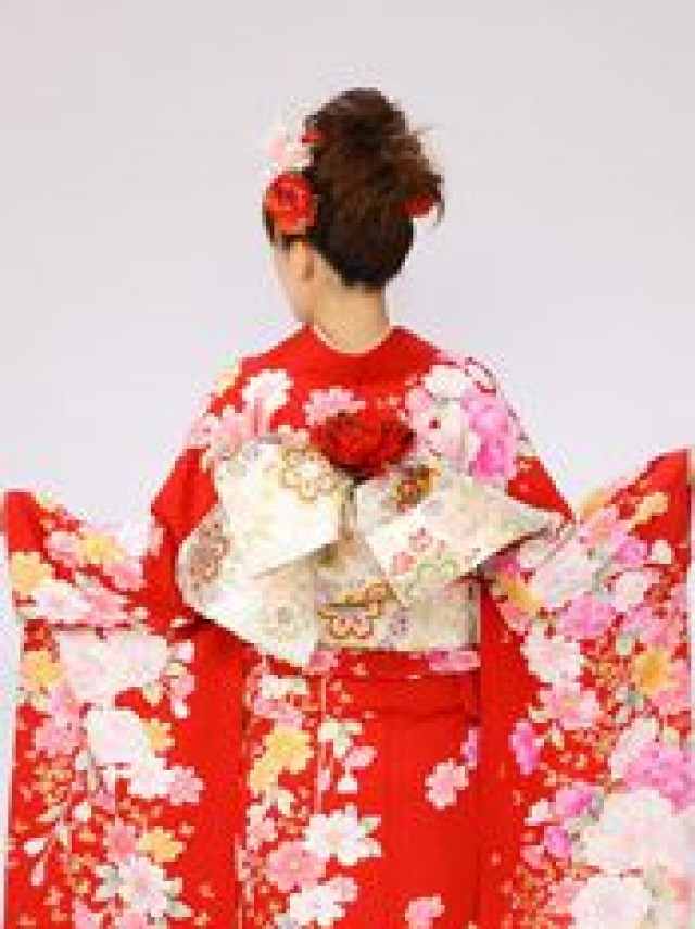 桜　オレンジぼかし裾紫の振袖フルセット(赤系)|普通サイズ【2〜12月】