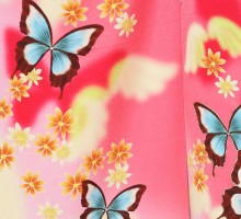 グリーン蝶　小花柄の振袖フルセット(ピンク系)|小さいサイズ(スモール)【1月】