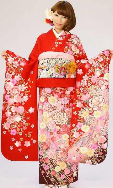 【裄長】桜牡丹　雪の輪　古典吉祥柄の振袖フルセット(赤系)|普通サイズ【1月】