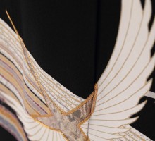 MSサイズ　飛翔鶴に波柄の留袖フルセット|(黒留袖)