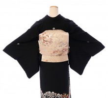 Sサイズ|正絹　花籠柄の留袖フルセット|(黒留袖)