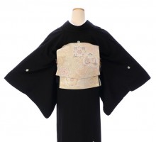 Mサイズ|正絹　鶴に竹文様の留袖フルセット|(黒留袖)