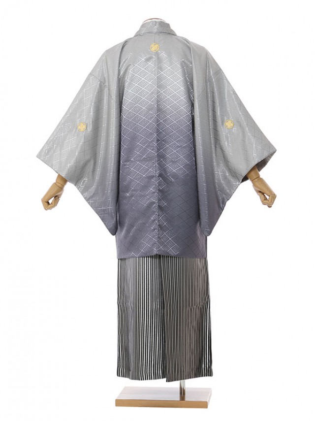 男性用袴|E-SV11-5-1|5号グレー紋付/白銀縞袴