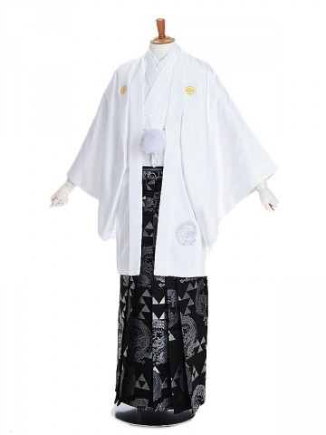 男性用袴 SV77-6-1 白 龍の刺繍|黒袴セット