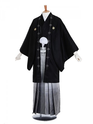 男性用袴 SV79-6-1 黒菱形 スワロ付|銀グレー縞袴