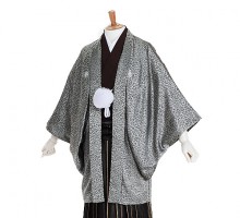 男性用袴 SV87-5-1 銀茶 羽織レオパード柄|黒金縦縞袴