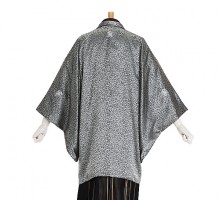 男性用袴 SV87-5-1 銀茶 羽織レオパード柄|黒金縦縞袴