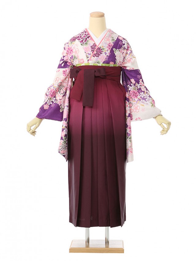 桜菊牡丹に華紋柄の卒業式袴フルセット(紫系)|卒業袴(普通サイズ)