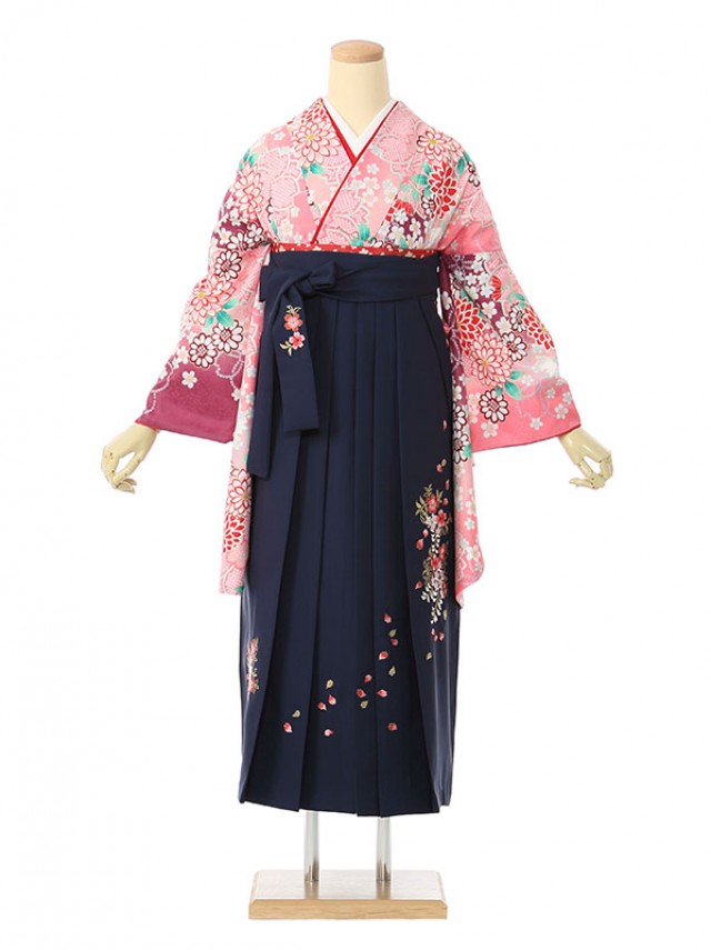 古典の花文様柄の卒業式袴フルセット(ピンク系)|卒業袴(普通サイズ)
